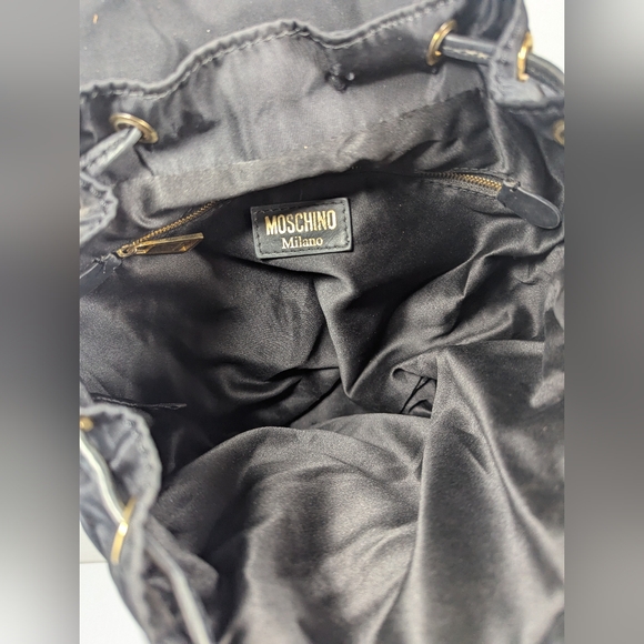 MOSCHINO Black Nylon Leather Trim Backpack Gold-tone Logo - Picture 11 of 14